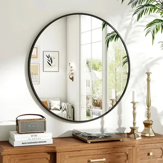 Koonmi 80cm Spiegel Rund Schwarz Runder Spiegel Wandspiegel mit Rahmen aus Aluminiumlegierung für Badezimmer, Waschtisch, Wohnzimmer, Schlafzimmer, Eingang Wanddekoration