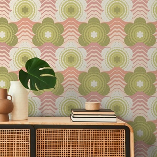 A.S. Création Retro-Tapete 70er Jahre 0,53 x 8,5 m -Tapete-Vintage mit Blumenmuster in Rosa, Grün, Creme - Vliestapete Retro Chic Made in Germany - 395391