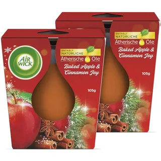 Air Wick Wohlfühl-Duftkerze im Glas – Duft: Baked Apple & Cinnamon Joy – Je bis zu 20 Stunden Brenndauer – Enthält natürliche ätherische Öle – 2 x 105 g Duftkerze