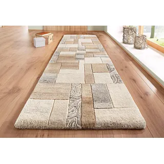 THEKO Läufer »Lola, Wolle, handgearbeitet, Patchwork Design« rechteckig 12 mm Höhe Teppich-Läufer, handgetuftet, Flur, Brücke,