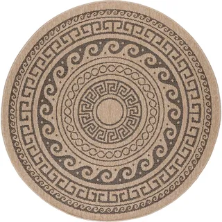 Teppium Runder Outdoor Teppich Wetterfest Küchen Teppich Wasserfest Flachgewebe Sisal Optik Vintage für Balkon Terrasse Wohnzimmer 200 cm Rund - Beige