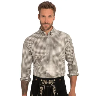 JP 1880 Herren Kariertes Hemd, Traditionelles Kostüm, Langärmelig, Knopfkragen, Moderne Passform Bis Zu 8 XL 1/1, Dunkel Oliv, 6XL EU