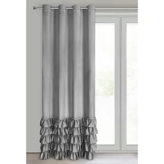Eurofirany Carli Samtvorhang mit Rüsche, Velvet Vorhang mit Ösen -1 STK. Vorhang Blickdicht, Verdunkelung, Exklusiver Vorhang für Wohnzimmer, Schlafzimmer, 140x250 cm, Grau