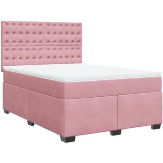 vidaXL Boxspringbett mit Matratze Rosa 140x190 cm Samt - Rosa