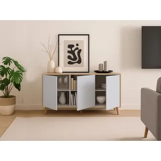 Dmora - Arvada-Sideboard, Küchenbuffet, Wohnzimmer-Design-Garderobe, modernes Sideboard mit 3 Türen und Regalen, 154 x 40 x 75 cm, Eiche und Weiß
