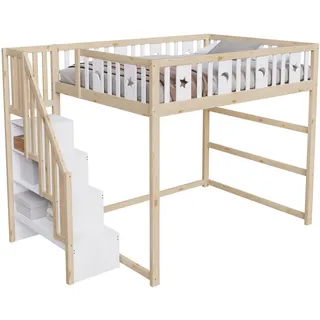 Okwish Hochbett Okwish 140 x 200 cm Massivholz weiß Stern