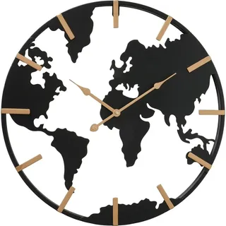 BOLTZE Wanduhr "Union" aus Metall in schwarz/gold B50cm, Uhr Weltkarte