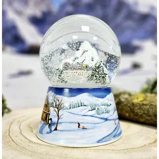 Schneekugel Weihnachten Spieluhr | Winterlandschaft Berge | Sockel Winterlandschaft Mittelblau | Musik Winter Wonderland | Schüttelkugel Weihnachtsdekoration | B: 10 cm H: 14 cm | 20290