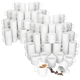MamboCat Event 24er Set Kaffeebecher I 250 ml I weiße Porzellan-Becher mit Henkel 24 Personen I stapelbare Tassen für Heißgetränke wie Tee, Kakao, Latte Macchiato & Co I schickes Kaffee-Geschirr