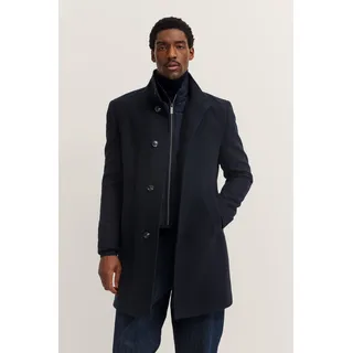 Kurzmantel BUGATTI "Westen-Einsatz", Herren, Gr. 54, 390, marine, 55% Wolle, 40% Polyester, 5% sonstige Fasern, unifarben, normal, normaler Saum, Mäntel Kurzmantel, Modern Fit mit Flexcity Stretch Einsätzen