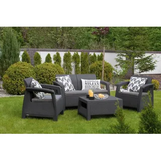 Keter Corfu Lounge-Set, Corfu-Garnitur, Aussehen wie Rattan, Farbe: Anthrazit - Dunkelgrau, Grau
