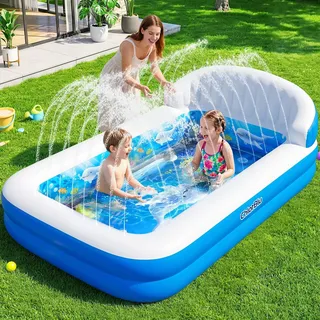 ChlorBlu Aufblasbarer Pool mit Sprinkler,Verbesserter Aufblasbarer Swimmingpool,Kinderpools für Garten,Rechteckiger Aufblasbarer Pool für Erwachsene,Verstärkter Aufblasbarer Familienpool für Garten