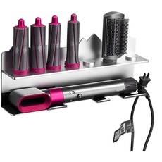 Kyrio Wandhalterung für Dyson Haartrockner Airwrap Styler Lockenwickler und 7 Locken Barrels Curling Kit Organizer Rack Ständer Edelstahl Silber