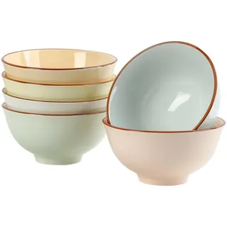 Müslischalen 6er Set Suppenschalen Keramik - Müslischüsseln Porzellan in Bonbon-Tönen - Bunte Suppenschüssel Set - Schalen Set fur Müsli | Salat | Suppe | Cornflakes | Nudeln - 680 ml - 16 x 7,5 cm