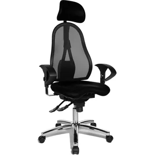 Topstar Sitness 45, Fitness-Drehstuhl, Bürostuhl, Schreibtischstuhl, inklusive höhenverstellbare Armlehnen und Kopfstütze, schwarz
