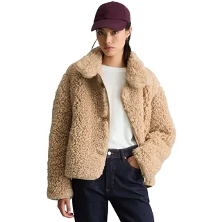 Plüschjacke MARC O'POLO DENIM, Damen, Gr. XS, beige (sandpaper), Plüsch, Obermaterial: 100% Polyester. Futter: 100% Polyester, unifarben, regular fit taillenbedeckt, hoch geschlossener Ausschnitt, eingefasste Kante, Jacken Plüschjacke, aus weichem Curly-Plüsch, Regular Fit, Stehkragen