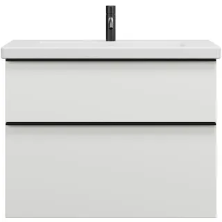 burgbad Eqio Keramik-Waschtisch inklusive Waschtischunterschrank, Breite 830mm, SEYQ083F2009C0001G0252, Farbe: Weiß Hochglanz / Weiß Hochglanz, Griffleiste Schwarz Matt G0252