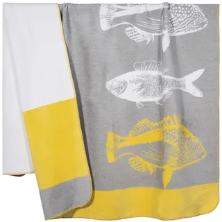 PAD Wolldecke FISH | 150x200cm | Kuscheldecke, Sofadecke | gelb - Gelb