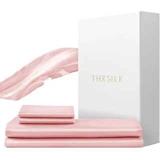 THXSILK Seidenbettwäsche Set 2 teilig,Bettbezug 155 x 220 cm und 80 x 80 cm Kissenbezug, Luxus Seide Bettwäsche Set, Super Weich und Glatt, Rosa