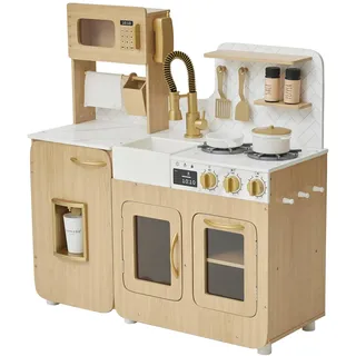 Teamson Kids Little Chef Cyprus Kinderküche aus Holz in Eiche, Spielküche für Rollenspiele mit Kochfeld, Backofen und viel Zubehör