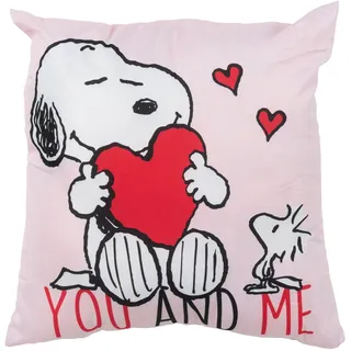 United Labels The Peanuts Snoopy Kissen, Kopfkissen 40x40 cm, Rosa, Sofakissen You and Me, Dekokissen für Fans