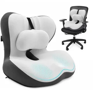YTACREA 2-in-1 Sitzkissen Orthopädisch, 5-Zonen Memory Foam Steißbeinkissen mit Rückenlehne und Abnehmbarer Lendenstütze, Ergonomisches Coccyx Sitzpolster für Bürostuhl, Autositz und Rollstuhl