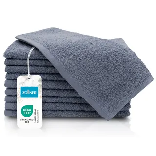 ZOLLNER 10er Set Gästehandtücher - kleine und Flauschige Handtücher in 30x50 cm - waschbar bis 60°C - Baumwolle - in grau - Hotelqualität - Oeko Tex® Zertifiziert