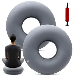 WYYFXY® 2 Stück Runde Aufblasbar Hämorrhoiden Sitzkissen 35cm Steißbeinkissen Sitzring Hämorrhoiden mit Pumpe Sitzring Nach Op Donut Kissen, Wird zur Linderung von Steißbeinschmerzen Verwendet(Grau)