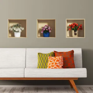 3D-Aufkleber | Wandaufkleber selbstklebend 3D-Effekt Blumen in Blumensträußen – Wandaufkleber für Schlafzimmer Erwachsene – 3D-Wandaufkleber – Dekoration für Wohnzimmer – Wandaufkleber Trompe l'oeil |