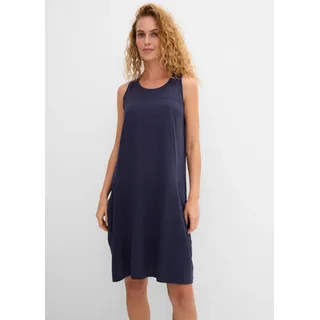 Jerseykleid BONPRIX "Baumwoll-Jerseykleid mit Taschen", Damen, Gr. 40/42 (M), N-Gr, blau (dunkelblau), Obermaterial: 100% Baumwolle, A-Linie, Kleider Jerseykleid, für den Alltag, ärmellos, aus Baumwolle, in A-Linie, mit Taschen