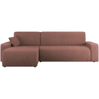 Mirjan24 Ecksofa Piano L Cord, Wohnzimmer, Eckcouch mit Bettkasten und Schlaffunktion, Schwarze Füße, Wellenfeder, L-Form (Farbe: Poso 29) - Rosa