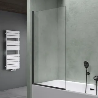 Mai & Mai Duschwand für Badewanne Badewannenwand Sicherheitsglas mit NANO-Versiegelung Badewannentrennwand Badewannenaufsatz 80x140cm Schwarz Cortona201