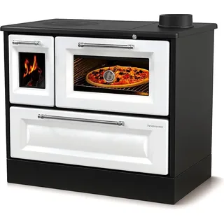 Kaminofen mit Backfach und Herdplatte 4012 Weiß Holzofen 8 kW Holz Ofen Mehrfachbelegung Kamin Heizofen Küchenherd - Weiß