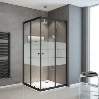 Schulte Sunny Eck-Duschkabine mit Schiebetür 90 x 180 cm schwarz Sicherheitsglas, Motivglas