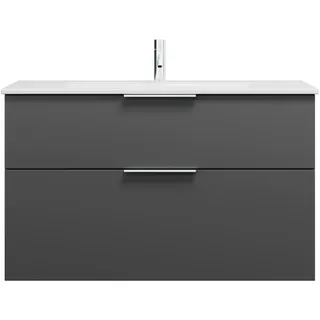 burgbad Eqio Slim Keramik-Waschtisch inklusive Waschtischunterschrank, 1020x490x620mm, SHBT102F6584C0001G0146, Farbe: Dunkelgrau Matt / Dunkelgrau Matt, Griff Chrom G0146