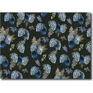 Blaues Tischset aus Kunststoff mit Blätterdesign - Schwarz