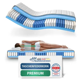 AM Qualitätsmatratzen Premium 7-Zonen Taschenfederkernmatratze 200 x 220 cm H5