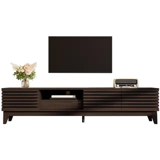 Modfu Tv-Lowboard aus Holzwerkstoff 170x35x40 cm Natur mit 3 Türen, 1 Schublade und Kabeldurchführung im Vintage-Lamellendesign , Naturfarben , 170x40x35 cm , Wohnzimmer, TV Möbel, Lowboards, Lowboards stehend