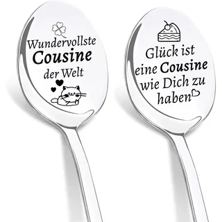 DIKARIYA Geschenk für Cousine, 2er Kaffeelöffel mit Gravur Wundervollste Cousine der Welt, Edelstahl Löffel Teelöffel Personalisiert Geschenkidee Geburtstags Weihnachts Geschenk für Cousine Kinder