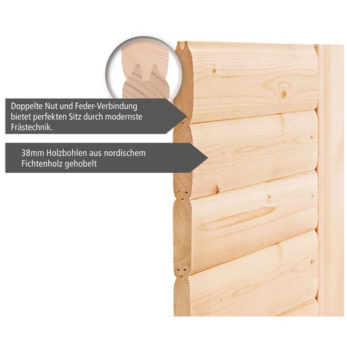 Bild von Sauna Leona Eckeinstieg, 9 kW Saunaofen mit integrierter Steuerung für 4 Personen - beige