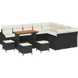 vidaXL Gartensofa-set mit Kissen 13 pcs Schwarz Poly-Rattan - Schwarz
