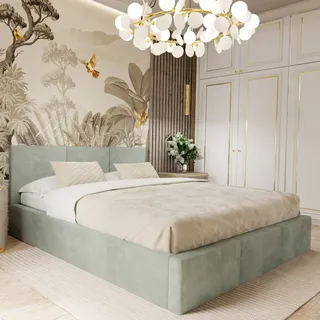 Muralo POLSTERBETT für Schlafzimmer Stoffbett Bett mit Container Doppelbett Polsterbett mit Bettkasten Mint 140cmx200cm - Grün, Türkis