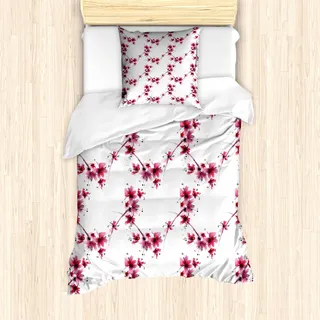 ABAKUHAUS rot-Weiss Bettbezug Set für Einzelbetten, Blütenblatt Blume Ethnisch, Milbensicher Allergiker geeignet mit Kissenbezug, rot Weiss - Rot