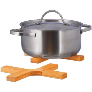 Relaxdays Untersetzer 2er Set faltbar, Bambus Holz, für Töpfe, Pfannen, abwischbar, Topfuntersetzer, 1 x 18 x 14 cm, Natur