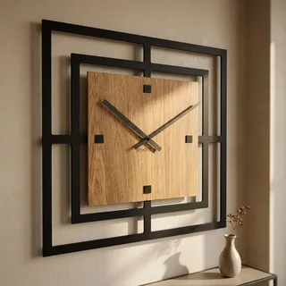 FLEXISTYLE Wanduhr ohne tickgeräusche modern Design Holz schwarz wanduhren Wohnzimmer jugendzimmer quadratisch Junge Harmonic