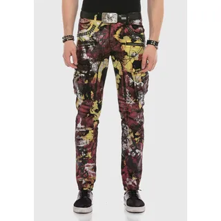 5-Pocket-Jeans CIPO & BAXX "Cipo & Baxx Jeans", Herren, Gr. W30/L34, Länge 34, rot, Obermaterial: 98% Baumwolle CO. 2% Elasthan EL., slim fit, Jeans 5-Pocket-Jeans, mit farbenfrohem Print