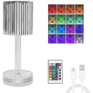EXTRASTAR LED Kristall Tischlampe in Kelchform, RGB Tischlampe mit Fernbedienung, Dimmbare Touch Lampe, 16 Farben und Helligkeit Einstellbar, USB-Aufladbare, Rautenförmige Apertur
