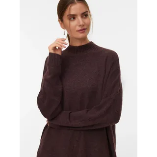 Strickpullover VERO MODA "VMPLAZA LS HIGHNECK LONG PULLOVER GA BOO", Damen, Gr. S, braun (fudge detail:melange), Strick, Obermaterial: 64% Polyester, 19% Polyacryl, 8% Nylon, 5% Wolle, 4% Elasthan, meliert, oversize Po-bedeckend, hoch geschlossener Ausschnitt, Strickbündchen, Pullover Strickpullover, Materialmix, loose fit