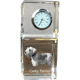Tschechischer Terrier, Böhmischer Terrier, eský Teriér - Kristalluhr mit Foto, Hundebild im Kristall, personalisierte Schreibtischuhr von Art-Dog. - Transparent