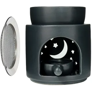 Zweiapappel Räucherstövchen Duftlampe mit Räuchersieb und Keramik Öldiffusor Schale Anthrazit Duftwachs diffusor Weihrauch Kräuter Burner (Sternenpracht)